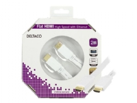 DELTACO HDMI-1020H-K – HDMI-kabel med Ethernet – HDMI hane till HDMI hane – 2 m – vit – platt