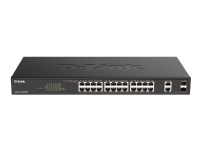 D-Link DGS 1100-26MPV2 - Switch - smart - 24 x 10/100/1000 (PoE+) + 2 x combo Gigabit SFP - monterbar på stativ - PoE+ (370 W)
