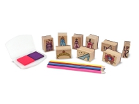 Melissa & Doug Wooden Princess Stamp Set: 9 Stamps, 5 Colored Pencils, and 2-Color Stamp Pad.