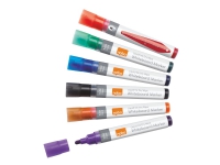 Marker Nobo Liquid Ink – ikke-permanent – for flipover tavle overhead-transparenter whiteboard – sort rød blå grøn orange lilla – 3 mm (6 stk.)