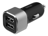 DELTACO USB-CAR126 – Strömadapter för bil – 17 Watt – 2.4 A – 2 utdatakontakter (2 x USB) – svart/silver