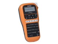 Brother P-Touch PT-E110 – Etikettskrivare – svartvit – termisk överföring – Rulle (1,2 cm) – 180 dpi – upp till 20 mm/sek – cutter – tvåradig utskrift – svart orange