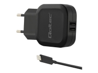 Qoltec - Strømadapter - 17 watt - 3.4 A - 2 utgangskontakter (2 x USB) - på kabel: USB-C - svart Tele & GPS - Batteri & Ladere - Ladere