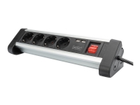 DIGITUS DA-70614 – Effektband – AC 110-240 V – 3680 Watt – ingång: ström – utgångskontakter: 4 (2 x USB 4 x CEE 7/4) – 1.5 m sladd – svart silver