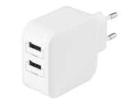 DELTACO – Strömadapter – 24 Watt – 4.8 A – 2 utdatakontakter (USB) – vit