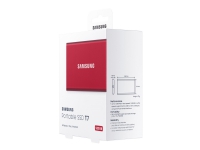 Samsung T7 MU-PC500R – SSD – krypterat – 500 GB – extern (portabel) – USB 3.2 Gen 2 (USB-C kontakt) – 256 bitars AES – röd-metallic