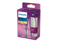 Bilde av Philips - Led-filamentlyspære - Form: B35 - Klar Finish - E14 - 2 W (ekvivalent 25 W) - Klasse E - Varmt Hvitt Lys - 2700 K - Gjennomsiktig (en Pakke 2)