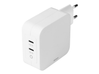 DELTACO USBC-GAN03 – Strömadapter – 100 Watt – 5 A – PD – 2 utdatakontakter (2 x USB-C) – vit