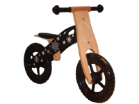 Svart löparcykel i trä med riktiga hjul med luft