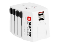 MicroConnect SKROSS – Strömkontaktadapter med USB-laddningsadapter – vit