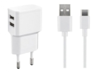 MicroConnect – Strömadapter – 2.4 A – 2 utdatakontakter (USB) – på kabel: USB-C – vit