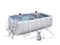 Bilde av Bestway Power Steel Rectangular Frame Pool Set, Swimming Pool (light Grey, With Sand Filter System, 412cm X 201cm X 122cm)