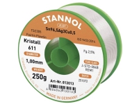 Stannol Kristall 611 Fairtin Loddetin, blyfri Blyfri Sn96,5Ag3Cu0,5 250 g 1 mm Føringsveier og feste - Lodding og tilbehør