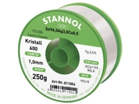 Stannol Kristall 600 Fairtin Loddetin, blyfri Blyfri Sn96,5Ag3Cu0,5 250 g 1 mm Føringsveier og feste - Lodding og tilbehør