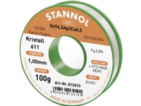 Stannol Kristall 611 Fairtin Loddetin, blyfri Blyfri Sn96,5Ag3Cu0,5 100 g 1 mm Føringsveier og feste - Lodding og tilbehør