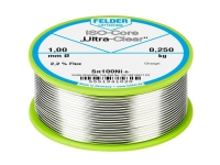 Felder Löttechnik ISO-Core Ultra-Clear Sn100Ni+ Loddetin, blyfri Coils Sn99.25Cu0.7Ni0.05 0.250 kg 1 mm Føringsveier og feste - Lodding og tilbehør