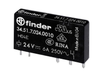FINDER Printrelæ 6A (10A), 1CO, 24V DC sensitiv spole. 5 mm benafstand. AgNi kontaktsæt. Kan monteres i 6,2 mm interface sokkel serie 93