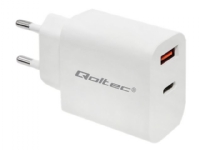 Qoltec Mains charger - Strømadapter - 18 watt - 3 A - PD, QC 3.0 (USB, 24 pin USB-C) - hvit Tele & GPS - Batteri & Ladere - Ladere