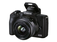 Canon EOS M50 Mark II – Live Streaming Kit – digitalkamera – spegellöst – 24.1 MP – APS-C – 4 K / 24 fps – 3x optisk zoom EF-M 15 – 45 mm IS STM-lins – Wi-Fi Bluetooth – svart med grafitgrå lins