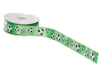 Usorteret Satinband med fotbollar 25mmx20m grönt