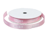 Usorteret Satinbånd ’BABY’ pink m/hvid 9mm ca.9m