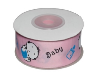 Usorteret Dekorationsband rosa med baby 25mm 10m