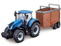 Traktor m/husdyrhenger N.H.T7.615 10cm blå Leker - Biler & kjøretøy - Landbruksmaskiner