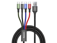 Image of Baseus CA1T4-B01, Sort, USB A, Lightning + micro-USB B + USB C, 1,2 m, Hanstik, Hanstik