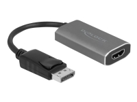 Delock – Videokort – DisplayPort hane låst till HDMI USB-C (enbart ström) hona – 20 cm – grå svart – aktiv omvandlare 8K60 Hz (7680 x 4320) stöd