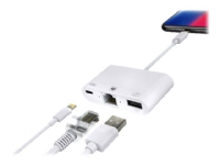 MicroConnect – Lightning till Ethernet / USB-C / USB-A – Lightning hane till USB RJ-45 Lightning/USB-C hona – vit – för Apple iPad/iPhone/iPod (Lightning)