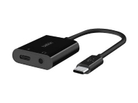 Belkin RockStar – USB-C till hörlursuttag/laddningsadapter – 24 pin USB-C hane till minijack 24 pin USB-C hona – 19.6 cm – USB Power Delivery (60W)