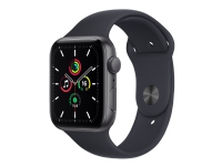 Apple Watch SE (GPS) – 44 mm – rymdgrå aluminium – smart klocka med sportband – fluoroelastomer – midnatt – bandstorlek: standard – 32 GB – Wi-Fi Bluetooth – 36.2 g