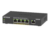 NETGEAR GS305Pv2 – Switch – ohanterad – 5 x 10/100/1000 (4 PoE) – skrivbordsmodell väggmonterbar – PoE+ (63 W) – likström