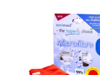 Sanimaid mikrofiberklude – Pakke med 2 stk i rød og blå. Hygiejnisk og antibakteriel