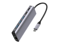 SiGN 7-i-1 USB-C Hub HDMI RJ45 USB-C max 100W 20V 5A – Gr
