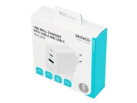 DELTACO USBC-AC138 - Strømadapter - 36 watt - 3 A - PD - 2 utgangskontakter (USB, 24 pin USB-C) - hvit