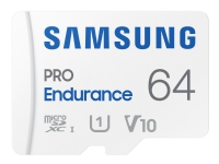 Samsung PRO Endurance MB-MJ64KA – Flash-minneskort (microSDXC till SD-adapter inkluderad) – 64 GB – Video Class V10 / UHS-I U1 / Class10 – mikroSDXC UHS-I – vit