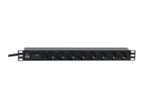 Lanview AUE2230K1-08AHENHB – Effektband (kan monteras i rack) – AC 230 V – ingång: IEC 60309 16A – utgångskontakter: 8 (8 x Type F) – 1U – 19 – 4 m sladd – svart
