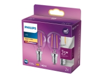 Philips - LED-filamentlyspære - form: P45 - klar finish - E14 - 2 W (ekvivalent 25 W) - klasse E - varmt hvitt lys - 2700 K (en pakke 2) PC tilbehør - Øvrige datakomponenter - Reservedeler
