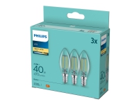 Philips - LED-filamentlyspære - form: B35 - klar finish - E14 - 4.3 W (ekvivalent 40 W) - klasse F - varmt hvitt lys - 2700 K (en pakke 3) PC tilbehør - Øvrige datakomponenter - Reservedeler