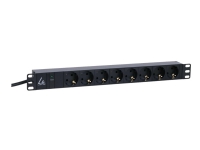 Lanview AUE2250K1-08AHSPMB – Effektband (kan monteras i rack) – AC 230 V – ingång: Typ F – utgångskontakter: 8 (8 x Type F) – 1U – 19 – 2 m sladd – svart