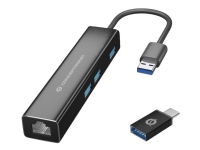Conceptronic DONN07BA – Hubb – 3 x SuperSpeed USB 3.0 + 1 x 10/100/1000 – skrivbordsmodell