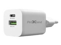 ProXtend – Nätadapter – 30 Watt – 3 A – QC 3.0 – 2 utgångar (USB USB-C) – vit – Europeiska unionen