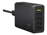 Bilde av Green Cell Chargesource 5 - Strømadapter - 52 Watt - 2.4 A - Apple Fast Charge, Gc Ultra Charge, Huawei Fast Charge, Qc 3.0, Afc - 5 Utgangskontakter (usb) - Svart