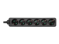 DELTACO GT-0622 – Effektband – AC 250 V – 3680 Watt – ingång: CEE 7/7 – utgångskontakter: 6 (6 x ström CEE 7/3) – 5 m sladd – svart