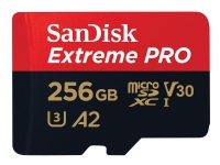 SanDisk Extreme Pro - Flashminnekort (microSDXC til SD-adapter inkludert) - 256 GB - A2 / Video Class V30 / UHS-I U3 / Class10 - microSDXC UHS-I Tele & GPS - Mobilt tilbehør - Minnekort