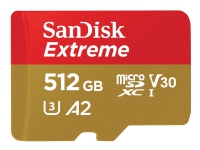 SanDisk Extreme – Flash-minneskort (microSDXC till SD-adapter inkluderad) – 512 GB – A2 / Video Class V30 / UHS-I U3 / Class10 – mikroSDXC UHS-I
