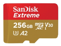 SanDisk Extreme - Flashminnekort (microSDXC til SD-adapter inkludert) - 256 GB - A2 / Video Class V30 / UHS-I U3 / Class10 - microSDXC UHS-I Tele & GPS - Mobilt tilbehør - Minnekort