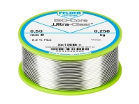 Felder Löttechnik ISO-Core Ultra-Clear Sn100Ni+ Loddetin, blyfri Coils Sn99,25Cu0,7Ni0,05 0,250 kg 0,5 mm Føringsveier og feste - Lodding og tilbehør