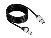 JustMobile AluCable Duo, 1,5 m, USB A, Micro-USB B/Lightning, Hankjønn/hankjønn, Aluminium, Sort